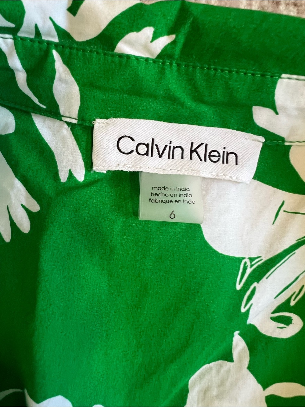 Calvin Klein Green White Floral Woven Midi Shirt Dress 6 Sleeveless Button - Picture 5 of 6